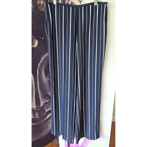 ST JOHN Navy Multi Wide Leg Elastic Waist‎ Poly Blend Trouser Casual Pant L YJ01